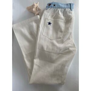 White Jeans Star with Blue Striped Waistband